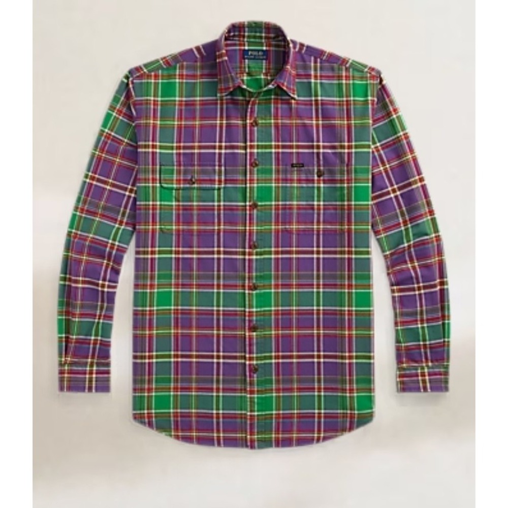 Polo Ralph Lauren Classic Fit Plaid Purple Green Button-Up Shirt Men's Size 5XB
